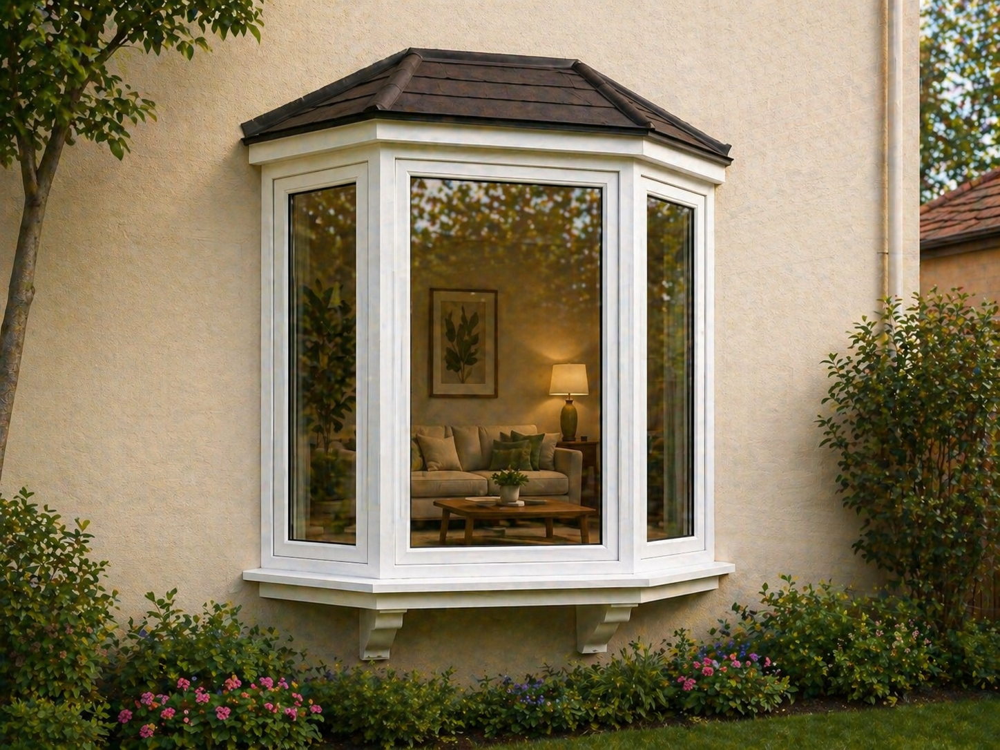 uPVC bay windows Coimbatore – projecting panoramic window sets that add architectural elegance and extra space to villas and homes in Tamil Nadu